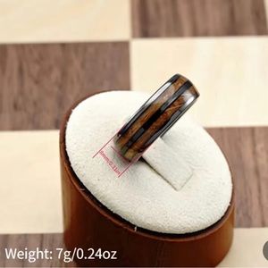 New Barrel Gun Gray Wood Grain Inlay 8mm Stainless Steel Wedding Band Ring